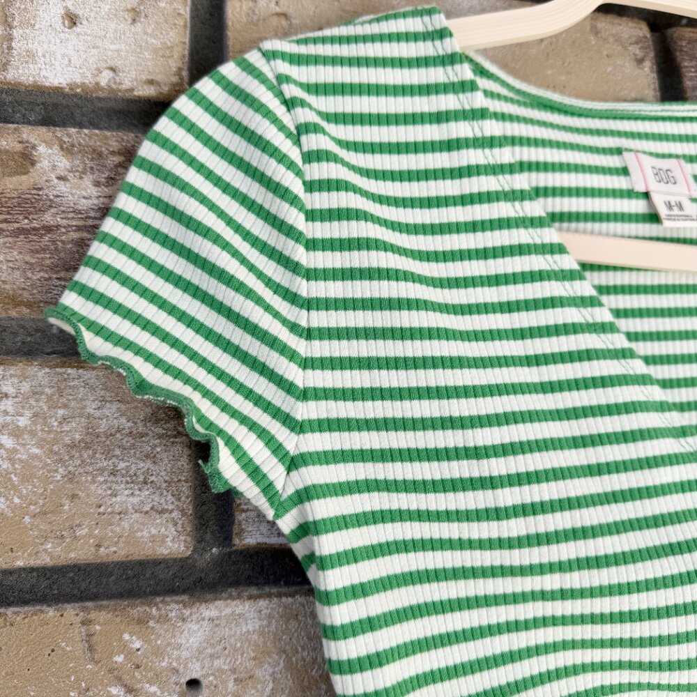 Urban Outfitters BDG Madi Ribbed V-Neck Striped Top Green/White Size M - Picture 5 of 9